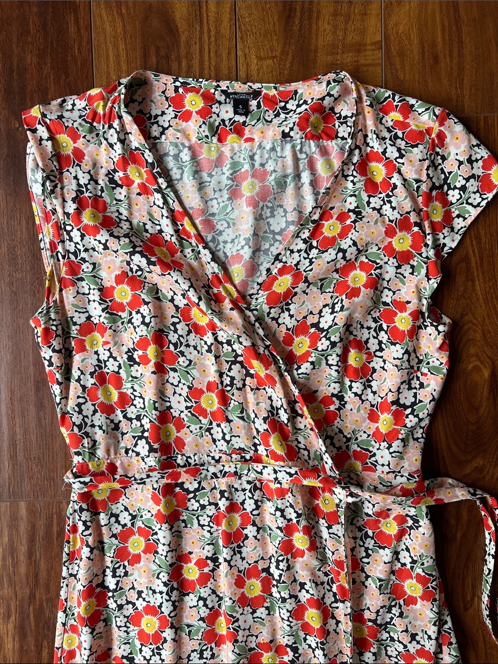 J. Crew Red and Cream Floral Wrap Maxi Dress - Picture 3 of 5
